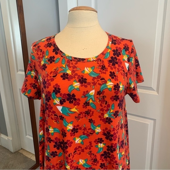 LulaRoe Carly Tee Shirt Dress Orange Floral short sleeved Comfy Size Medium - Picture 3 of 7
